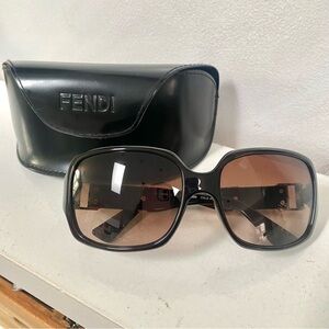 Stunning FENDI bronze gold buckle w leather detailing rectangular sunglasses